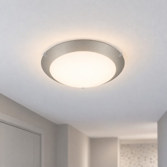 Eglo mars 1 plafoniera 25cm per cucina moderna bianca con bordo argento