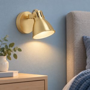 Eglo seras applique con faretto gu10 led 2,8w 3000k orientabile 10cm per camera da letto moderna ottone e oro