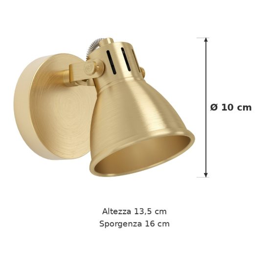 Eglo seras applique con faretto gu10 led 2,8w 3000k orientabile 10cm per camera da letto moderna ottone e oro