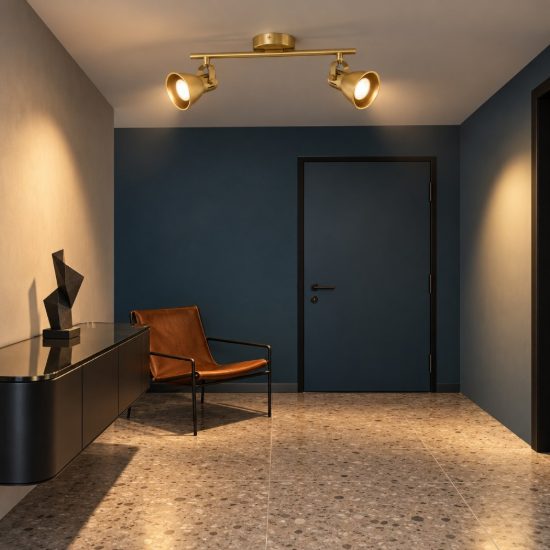 Eglo seras plafoniera con 2 faretti gu10 led 5,6w 3000k orientabili 37cm per ingresso moderna ottone e oro