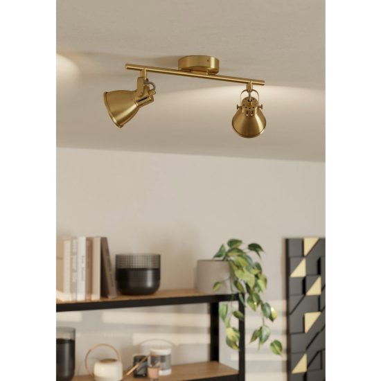Eglo seras plafoniera con 2 faretti gu10 led 5,6w 3000k orientabili 37cm per ingresso moderna ottone e oro