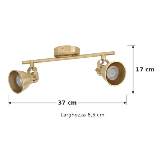Eglo seras plafoniera con 2 faretti gu10 led 5,6w 3000k orientabili 37cm per ingresso moderna ottone e oro