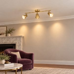 Eglo seras plafoniera con 3 faretti gu10 led 8,4w 3000k orientabili 59,5cm per soggiorno moderna ottone e oro
