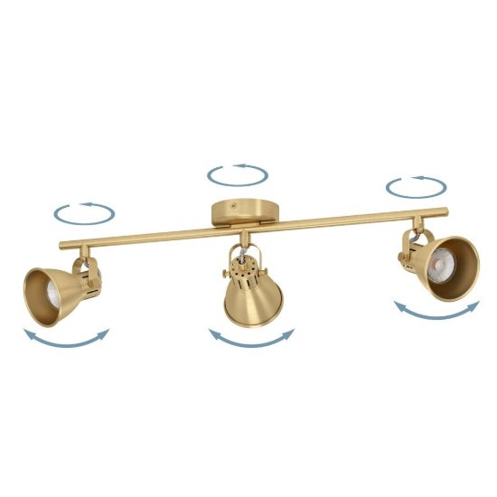 Eglo seras plafoniera con 3 faretti gu10 led 8,4w 3000k orientabili 59,5cm per soggiorno moderna ottone e oro