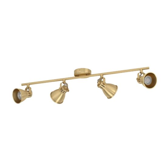 Eglo seras plafoniera con 4 faretti gu10 led 11,2w 3000k orientabili 77cm per corridoio moderna ottone e oro