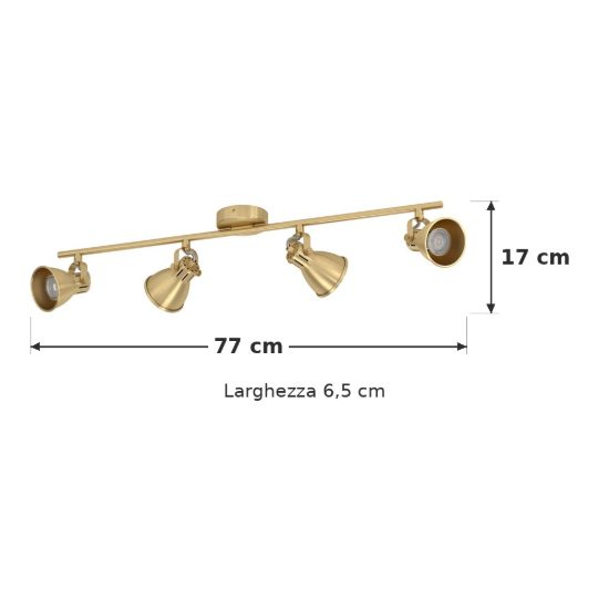 Eglo seras plafoniera con 4 faretti gu10 led 11,2w 3000k orientabili 77cm per corridoio moderna ottone e oro