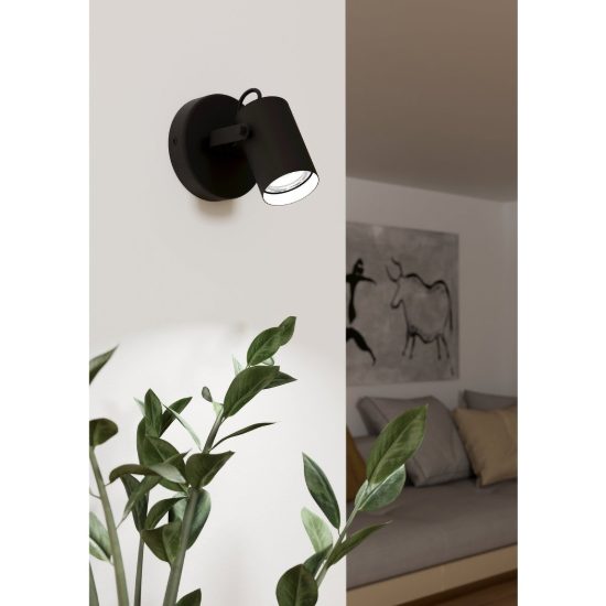 Eglo sorego applique con faretto gu10 led 2,8w 3000k orientabile 11cm per soggiorno moderna nera
