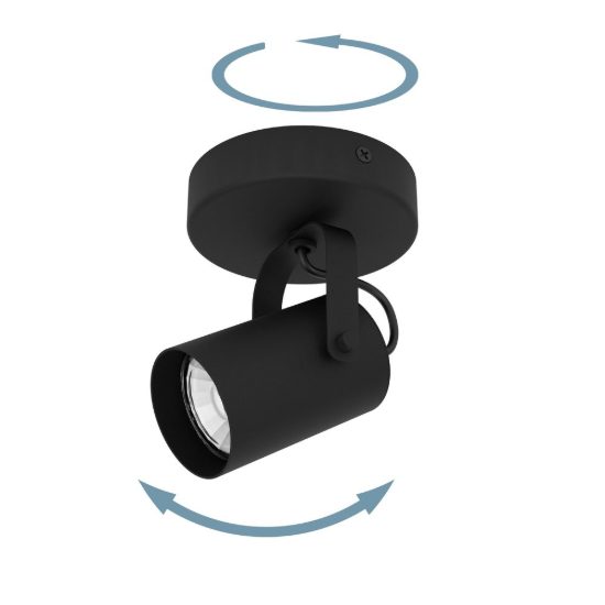 Eglo sorego applique con faretto gu10 led 2,8w 3000k orientabile 11cm per soggiorno moderna nera