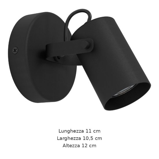 Eglo sorego applique con faretto gu10 led 2,8w 3000k orientabile 11cm per soggiorno moderna nera
