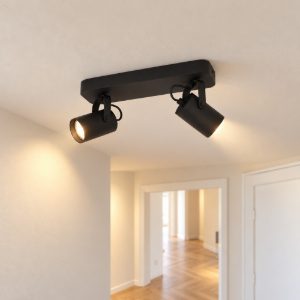 Eglo sorego plafoniera con 2 faretti gu10 led 5,6w 3000k orientabili 28cm per corridoio moderna nera