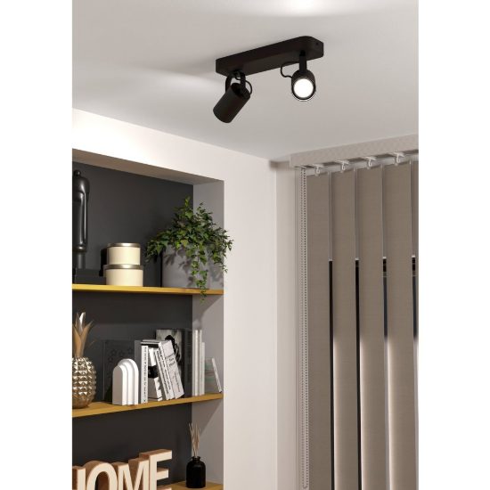 Eglo sorego plafoniera con 2 faretti gu10 led 5,6w 3000k orientabili 28cm per corridoio moderna nera
