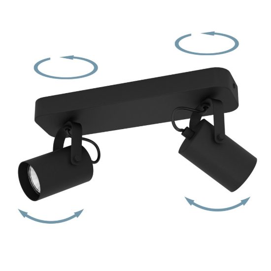 Eglo sorego plafoniera con 2 faretti gu10 led 5,6w 3000k orientabili 28cm per corridoio moderna nera