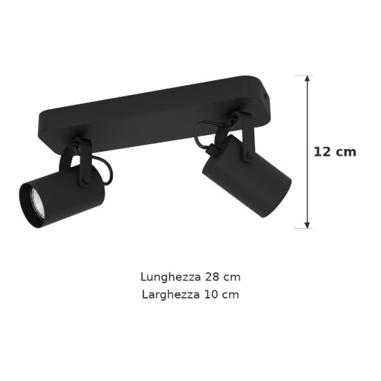 Eglo sorego plafoniera con 2 faretti gu10 led 5,6w 3000k orientabili 28cm per corridoio moderna nera