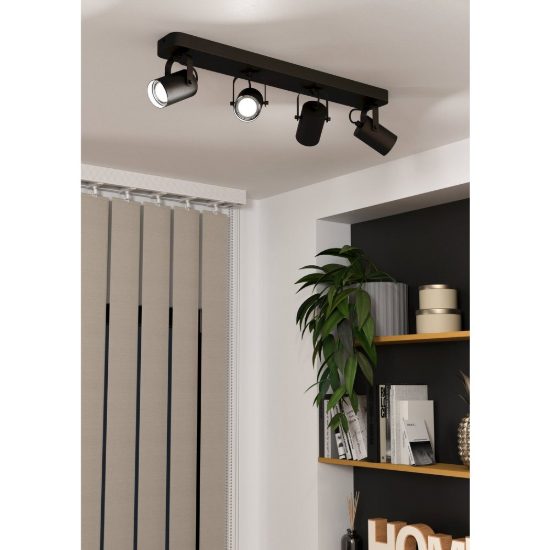 Eglo sorego plafoniera con 4 faretti gu10 led 11,2w 3000k orientabili 58cm per ingresso moderna nera