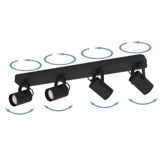Eglo sorego plafoniera con 4 faretti gu10 led 11,2w 3000k orientabili 58cm per ingresso moderna nera