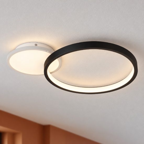 Eglo gafares plafoniera led 15w cct 3000k 6500k 40,5cm con telecomando per soggiorno moderna nera e bianca