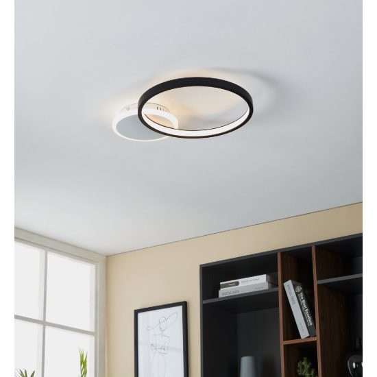 Eglo gafares plafoniera led 15w cct 3000k 6500k 40,5cm con telecomando per soggiorno moderna nera e bianca