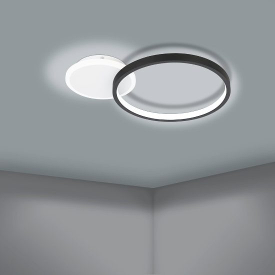 Eglo gafares plafoniera led 15w cct 3000k 6500k 40,5cm con telecomando per soggiorno moderna nera e bianca