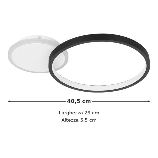 Eglo gafares plafoniera led 15w cct 3000k 6500k 40,5cm con telecomando per soggiorno moderna nera e bianca