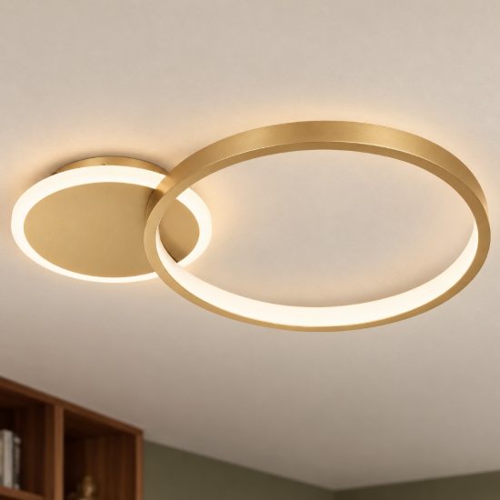 Eglo gafares plafoniera led 15w cct 3000k 6500k 40,5cm con telecomando per soggiorno moderna oro e bianca