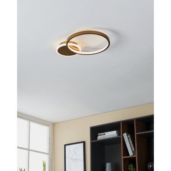 Eglo gafares plafoniera led 15w cct 3000k 6500k 40,5cm con telecomando per soggiorno moderna oro e bianca