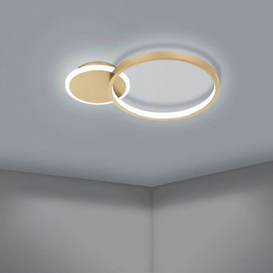 Eglo gafares plafoniera led 15w cct 3000k 6500k 40,5cm con telecomando per soggiorno moderna oro e bianca