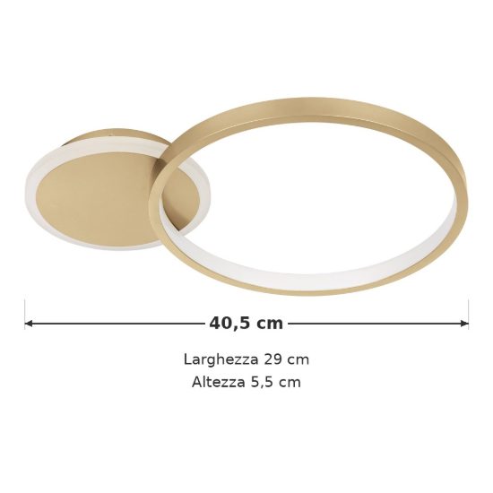 Eglo gafares plafoniera led 15w cct 3000k 6500k 40,5cm con telecomando per soggiorno moderna oro e bianca