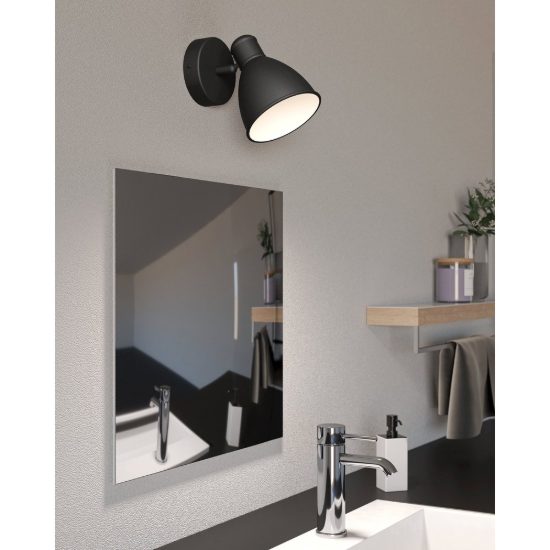 Eglo san peri 1 applique con faretto gu10 led 2,8w 3000k orientabile 13cm ip44 per bagno moderna nera e bianca