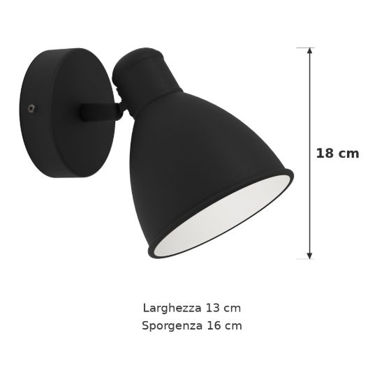 Eglo san peri 1 applique con faretto gu10 led 2,8w 3000k orientabile 13cm ip44 per bagno moderna nera e bianca