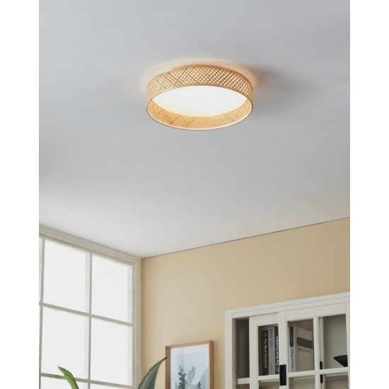 Eglo luppineria plafoniera led 20w 3000k 38cm per soggiorno moderna bianca e legno