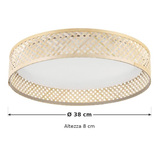 Eglo luppineria plafoniera led 20w 3000k 38cm per soggiorno moderna bianca e legno