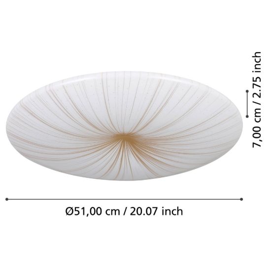 Eglo nieves 1 plafoniera led 30,8w 3000k 51cm per soggiorno moderna bianca e oro