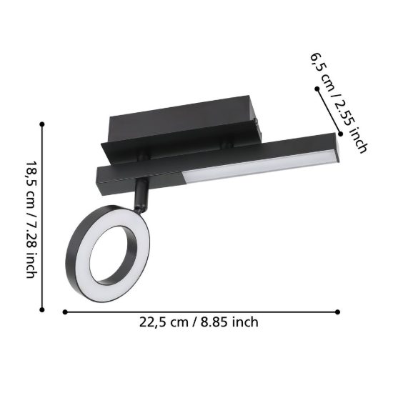 Eglo cardillio 2 applique con faretto led 5,4w 3000k orientabile 22,5cm per corridoio moderna nera