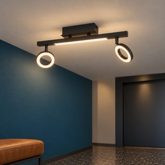 Eglo cardillio 2 plafoniera con 2 faretti led 9,7w 3000k orientabili 38,5cm per ingresso moderna nera