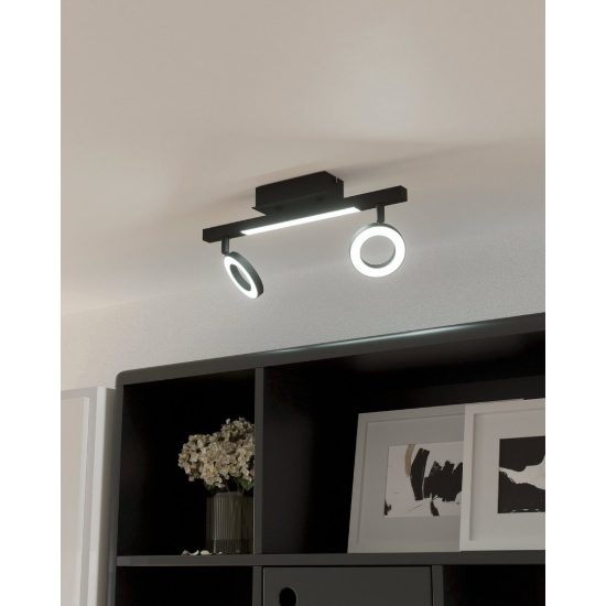 Eglo cardillio 2 plafoniera con 2 faretti led 9,7w 3000k orientabili 38,5cm per ingresso moderna nera