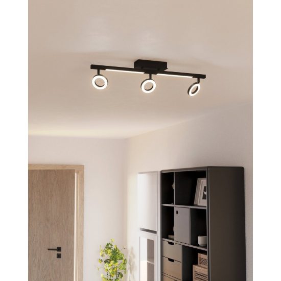 Eglo cardillio 2 plafoniera con 3 faretti led 16,2w 3000k orientabili 68,5cm per cucina moderna nera