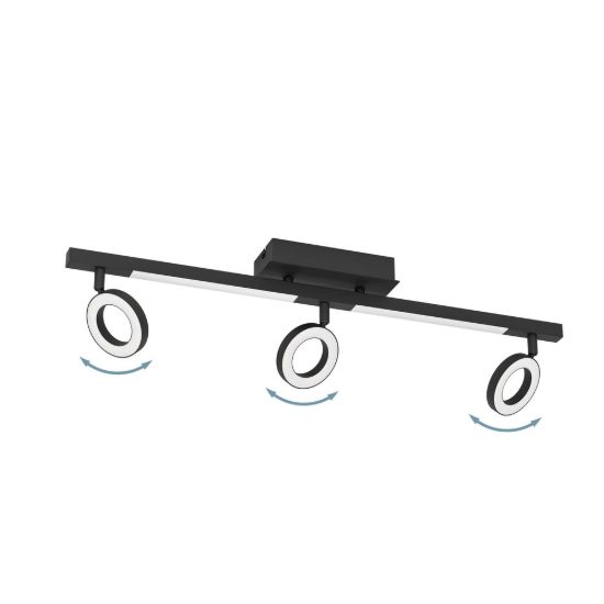 Eglo cardillio 2 plafoniera con 3 faretti led 16,2w 3000k orientabili 68,5cm per cucina moderna nera