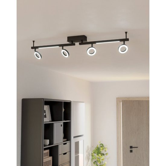 Eglo cardillio 2 plafoniera con 4 faretti led 19,4w 3000k orientabili 98,5cm per corridoio moderna nera