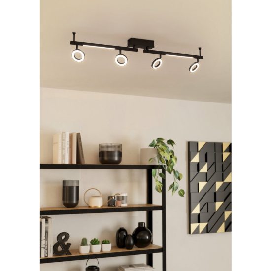 Eglo cardillio 2 plafoniera con 4 faretti led 19,4w 3000k orientabili 98,5cm per corridoio moderna nera