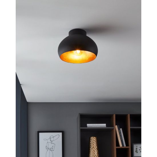 Eglo mogano 2 plafoniera 28cm per cucina moderna nera e oro