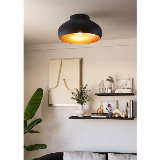 Eglo mogano 2 plafoniera 28cm per cucina moderna nera e oro