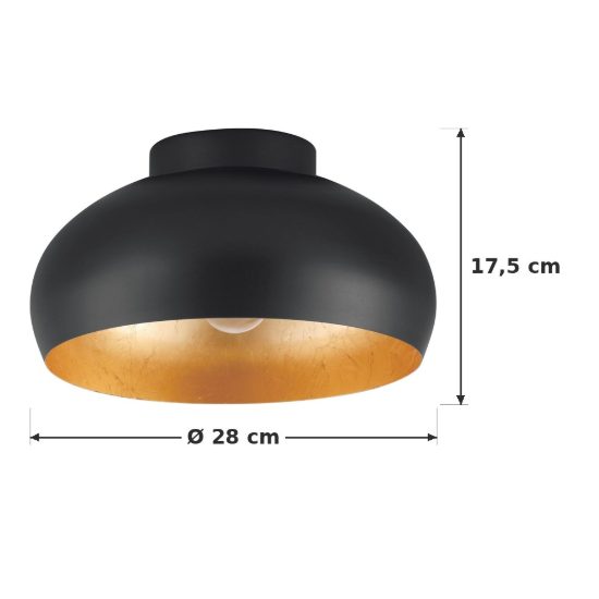 Eglo mogano 2 plafoniera 28cm per cucina moderna nera e oro
