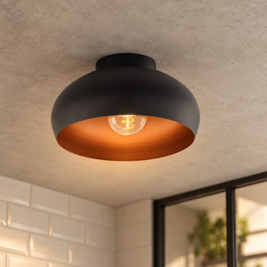 Eglo mogano 2 plafoniera 28cm per cucina moderna nera e rame