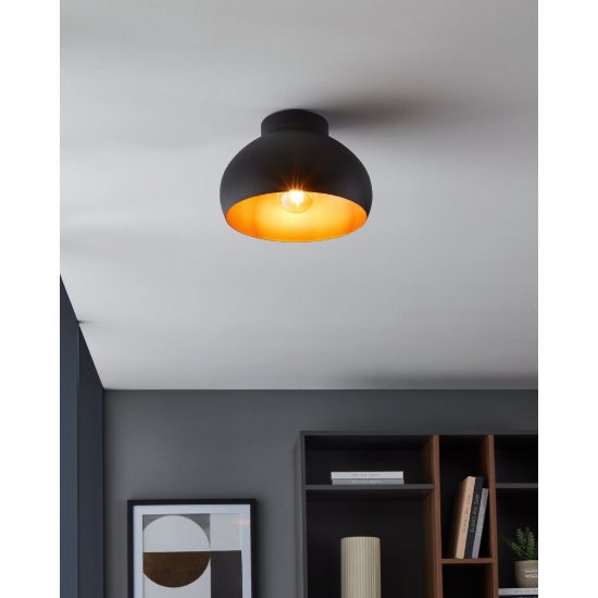 Eglo mogano 2 plafoniera 28cm per cucina moderna nera e rame