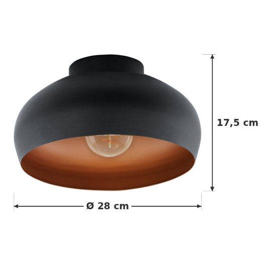 Eglo mogano 2 plafoniera 28cm per cucina moderna nera e rame