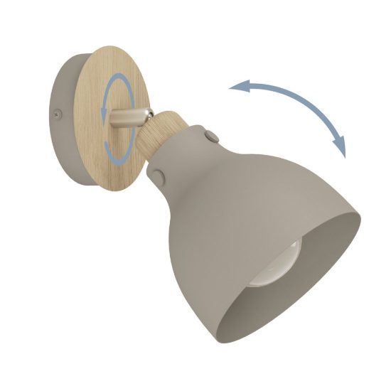 Eglo arrecife applique con faretto e27 orientabile 14,5cm per soggiorno moderna marrone e nichel