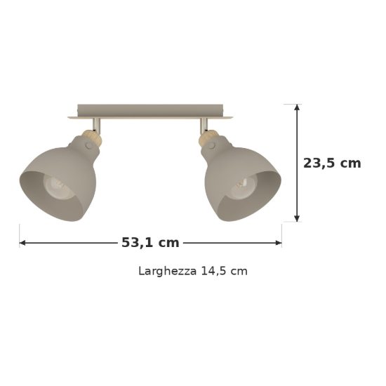 Eglo arrecife plafoniera con 2 faretti e27 orientabili 53,1cm per corridoio moderna marrone e nichel