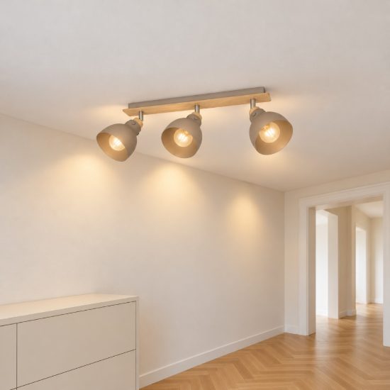 Eglo arrecife plafoniera con 3 faretti e27 orientabili 74,5cm per corridoio moderna marrone e nichel