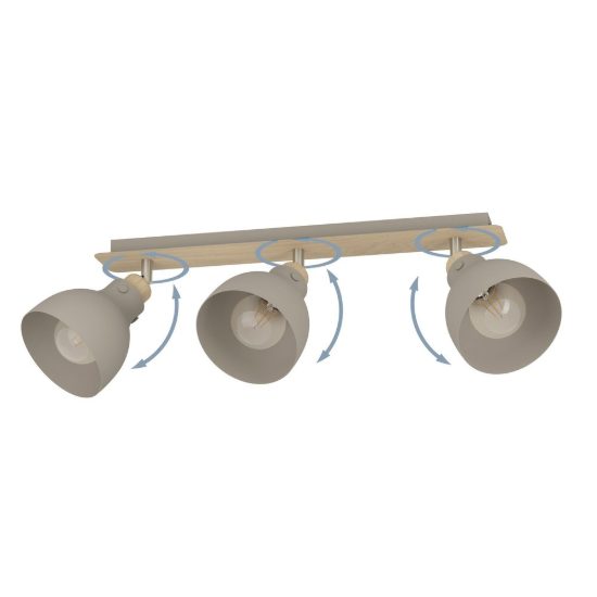 Eglo arrecife plafoniera con 3 faretti e27 orientabili 74,5cm per corridoio moderna marrone e nichel