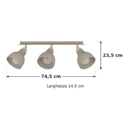 Eglo arrecife plafoniera con 3 faretti e27 orientabili 74,5cm per corridoio moderna marrone e nichel